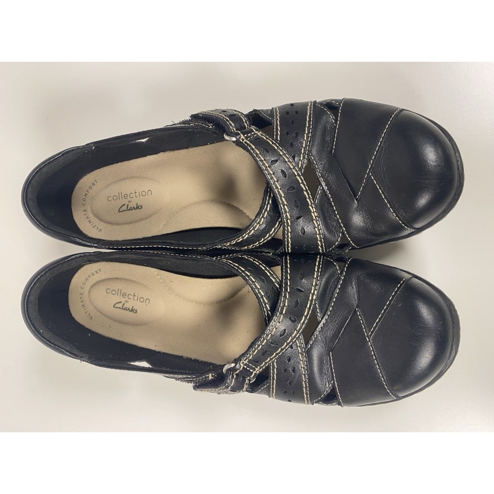Clarks Ashland Spin Q Womens Size 8.5M Black Tan Leather Loafer Mary Jane Shoes - Picture 2 of 9
